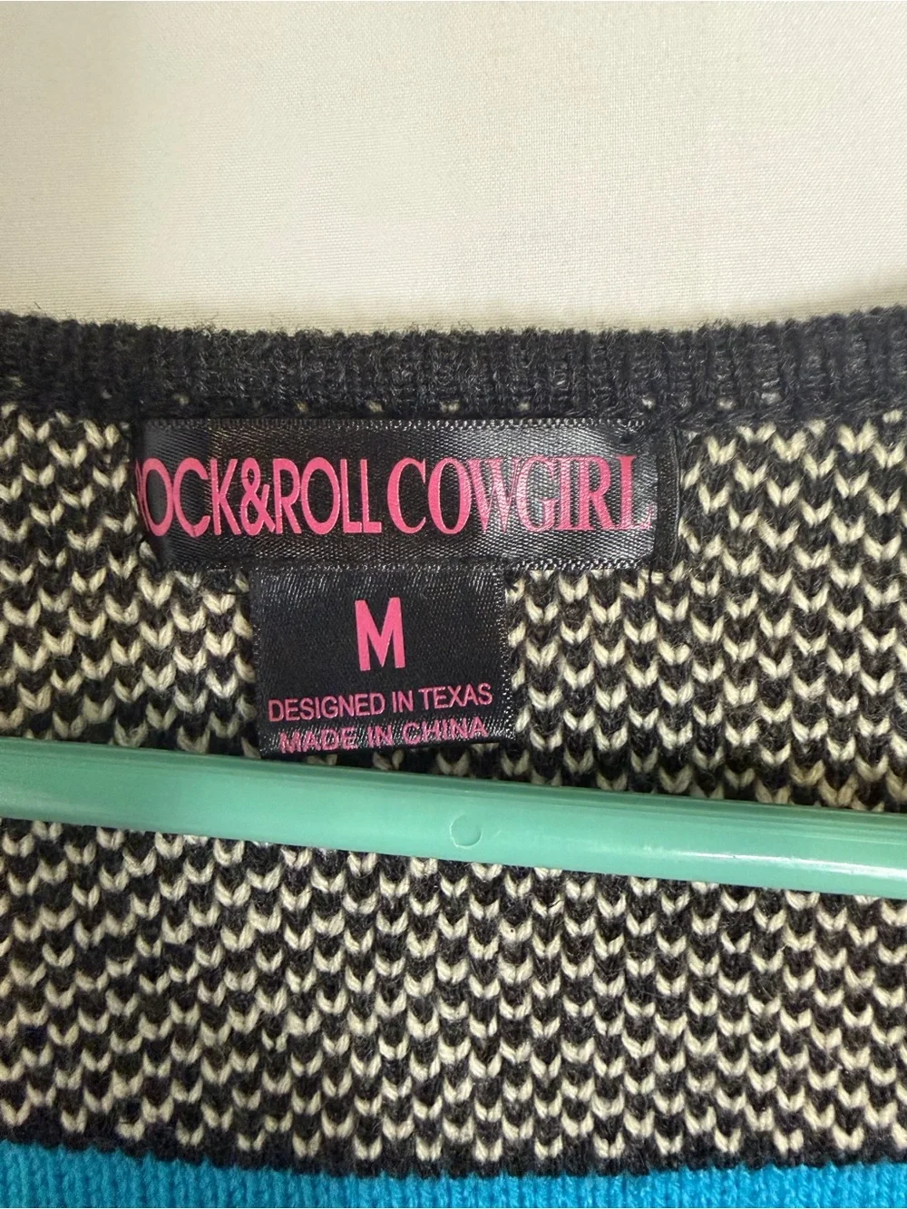 Rock & Roll Cowgirl Open Front Fringe Poncho - Black, Cream & Blue Size Medium